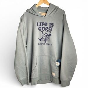 Life is Good Mens XXL Hoodie Keep It Simple Jake Beach Chair Slate Blue Gray NEW